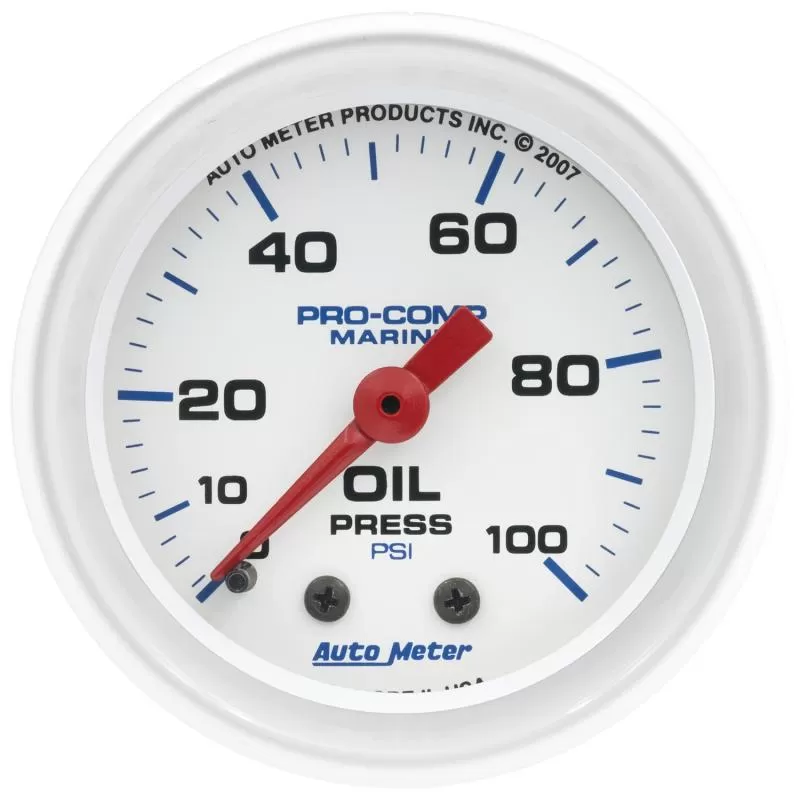 AutoMeter GAUGE; OIL PRESSURE; 2 1/16in.; 100PSI; MECHANICAL; MARINE WHITE - 200790