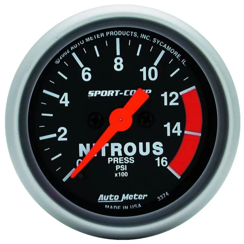 AutoMeter GAUGE; NITROUS PRESSURE; 2 1/16in.; 1600PSI; DIGITAL STEPPER MOTOR; SPORT-COMP - 3374