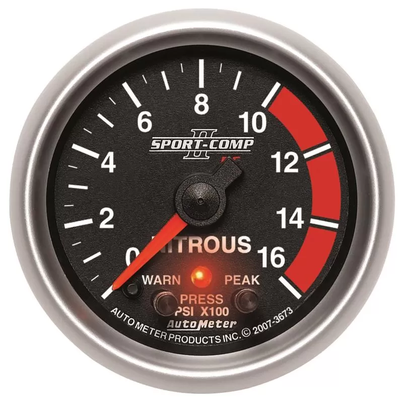 AutoMeter GAUGE; NITROUS PRESS; 2 1/16in.; 1600PSI; STEPPER MOTOR W/PK/WRN; SPORT-COMP II - 3673
