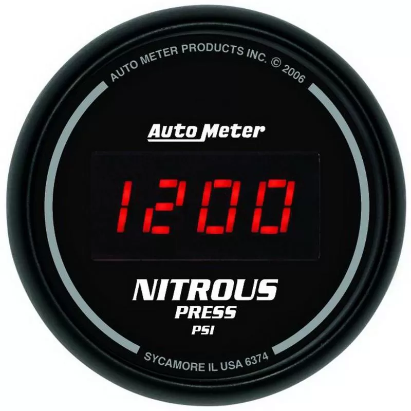 AutoMeter GAUGE; NITROUS PRESSURE; 2 1/16in.; 1600PSI; DIGITAL; BLACK DIAL W/RED LED - 6374
