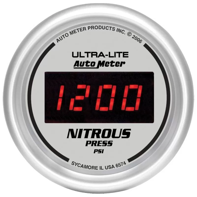 AutoMeter GAUGE; NITROUS PRESSURE; 2 1/16in.; 1600PSI; DIGITAL; SILVER DIAL W/RED LED - 6574
