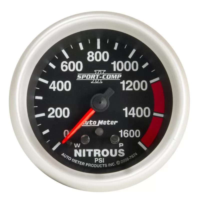 AutoMeter GAUGE; NITROUS PRESS; 2 5/8in.; 1600PSI; STEPPER MOTOR W/PK/WRN; SPORT-COMP II - 7674
