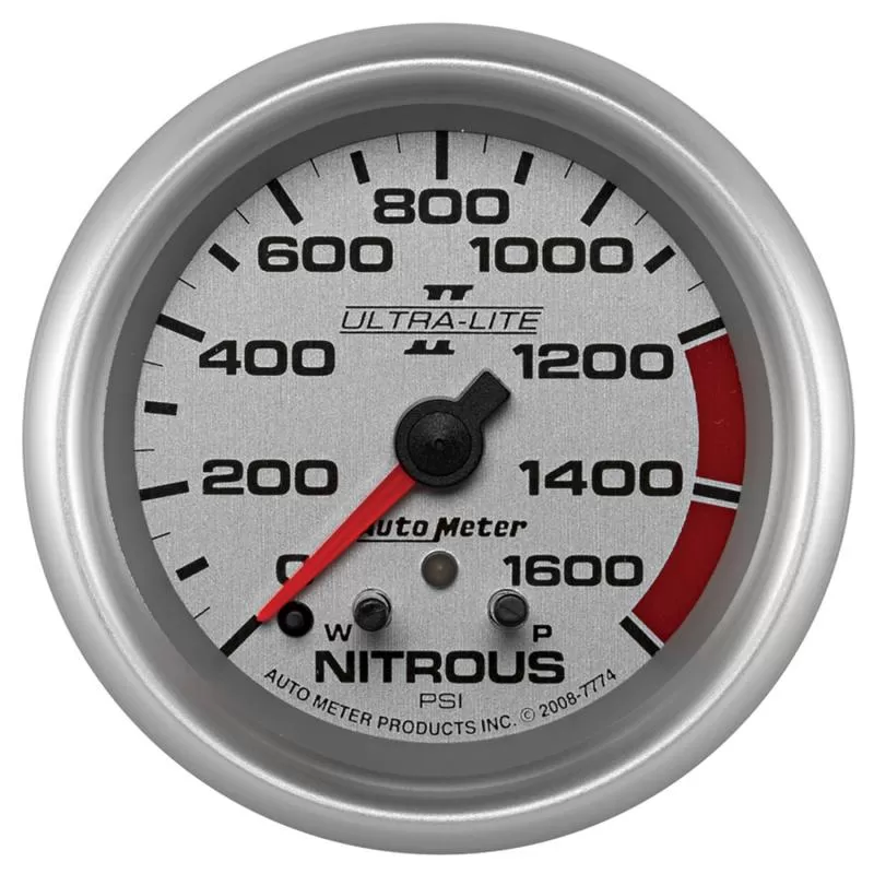 AutoMeter GAUGE; NITROUS PRESS; 2 5/8in.; 1600PSI; STEPPER MOTOR W/PK/WRN; ULTRA-LITE II - 7774