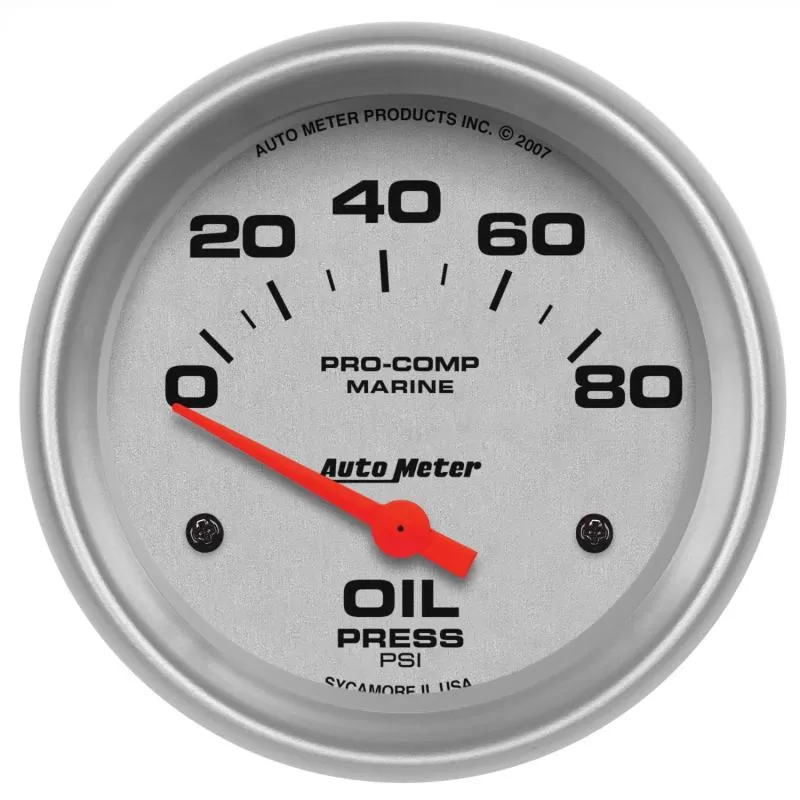 AutoMeter GAUGE; OIL PRESSURE; 2 5/8in.; 80PSI; ELECTRIC; MARINE SILVER - 200747-33