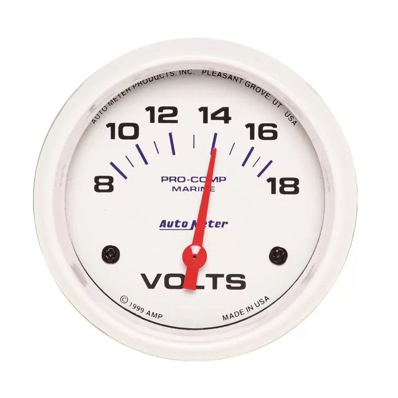 AutoMeter GAUGE; VOLTMETER; 2 5/8in.; 18V; ELECTRIC; MARINE WHITE - 200757