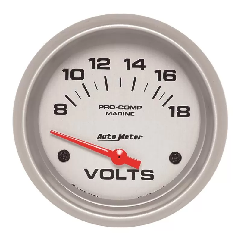 AutoMeter GAUGE; VOLTMETER; 2 5/8in.; 18V; ELECTRIC; MARINE SILVER - 200757-33