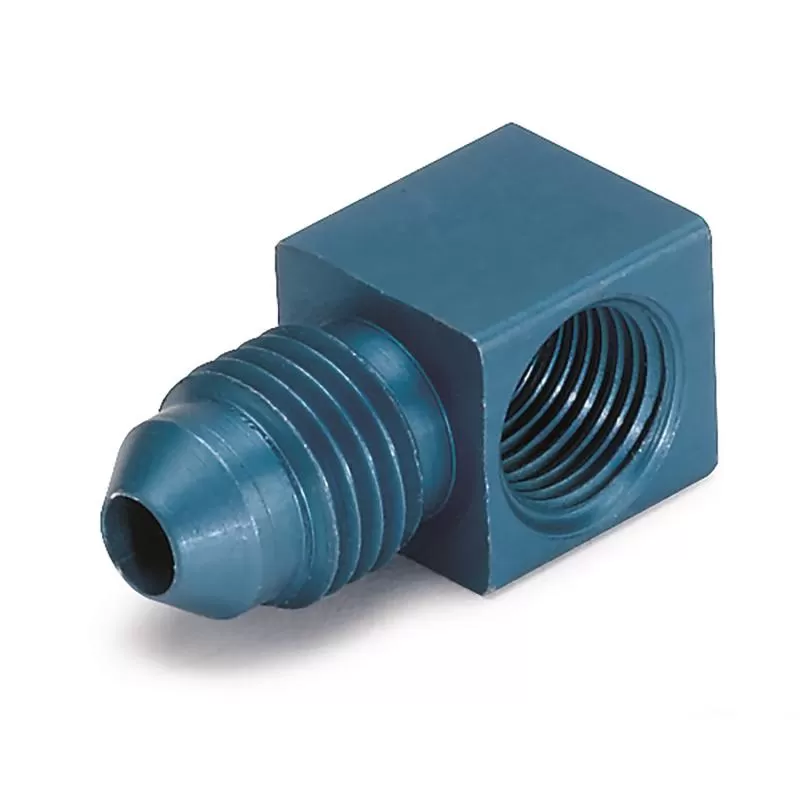 AutoMeter FITTING; ADAPTER; 90deg.; 1/8in. NPTF FEMALE TO-4AN MALE; ALUMINUM; BLUE ANODIZE - 3278