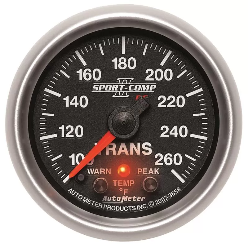 AutoMeter GAUGE; TRANS TEMP; 2 1/16in.; 100-260deg.F; STEPPER MOTOR W/PEAK/WRN; SPORT-COMP - 3658
