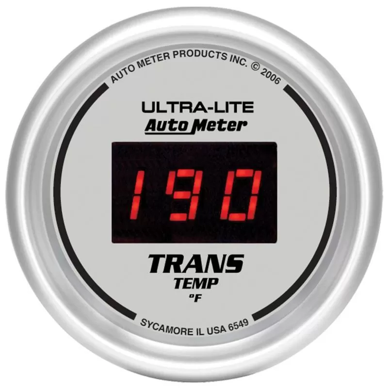 AutoMeter GAUGE; TRANS TEMP; 2 1/16in.; 340deg.F; DIGITAL; SILVER DIAL W/RED LED - 6549