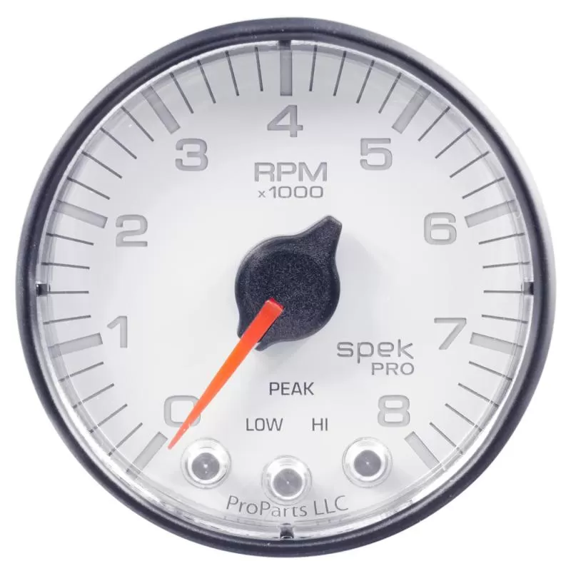 AutoMeter GAUGE; TACH; 2 1/16in.; 8K RPM; W/SHIFT LIGHT/PEAK MEM; WHT/BLK; SPEK-PRO - P334128