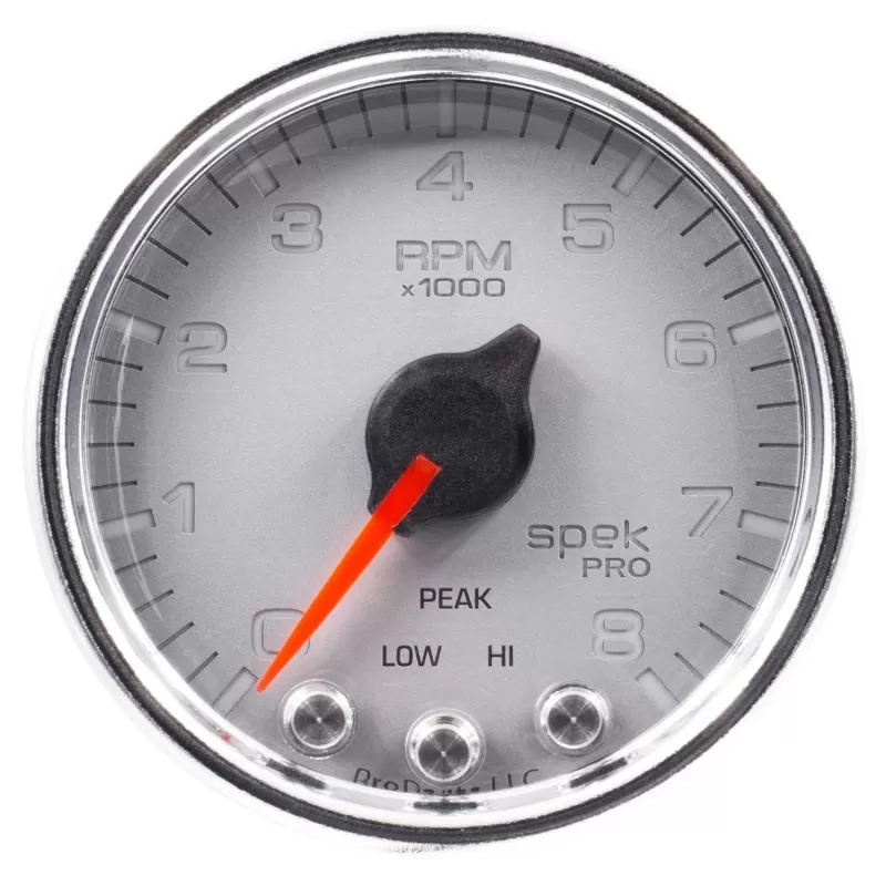 AutoMeter GAUGE; TACH; 2 1/16in.; 8K RPM; W/SHIFT LIGHT/PEAK MEM; SLVR/CHRM; SPEK-PRO - P33421
