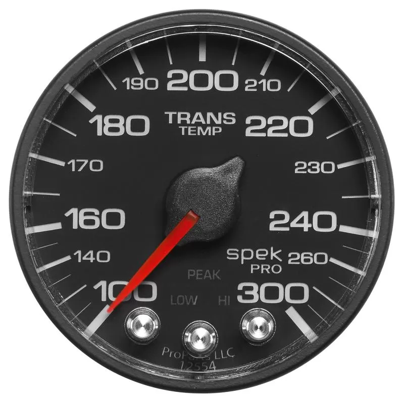 AutoMeter GAUGE; TRANS TEMP; 2 1/16in.; 300deg.F; STEPPER MOTOR W/PEAK/WRN; BLK/BLK; SPEK- - P342328