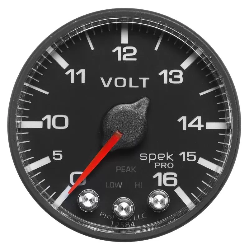 AutoMeter GAUGE; VOLTMETER; 2 1/16in.; 16V; STEPPER MOTOR W/PEAK/WARN; BLK/BLK; SPEK-PRO - P344328
