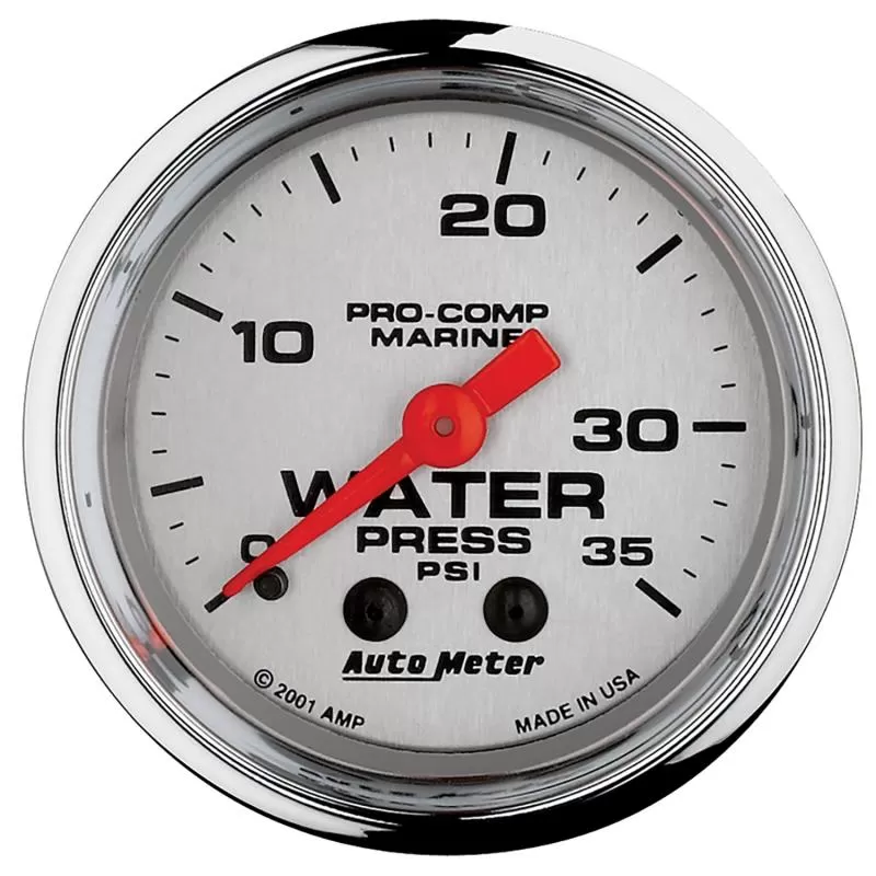 AutoMeter GAUGE; WATER PRESS; 2 1/16in.; 35PSI; MECHANICAL; MARINE CHROME - 200772-35