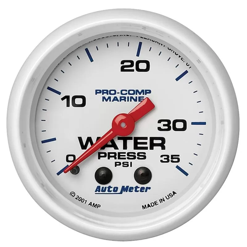 AutoMeter GAUGE; WATER PRESS; 2 1/16in.; 35PSI; MECHANICAL; MARINE WHITE - 200772