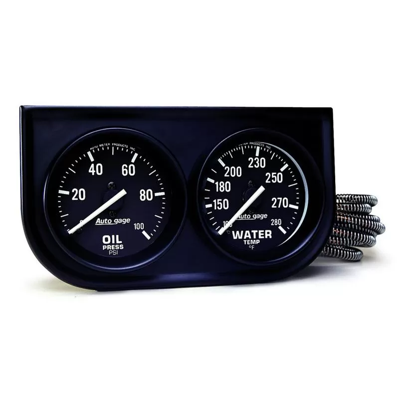 AutoMeter GAUGE CONSOLE; OILP/WTMP; 2in.; 100PSI/280deg.F; BLK DIAL; BLK BZL; AUTOGAGE - 2392