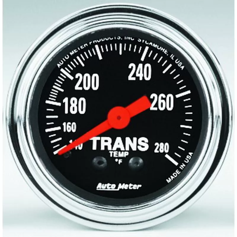 AutoMeter GAUGE; TRANS TEMP; 2 1/16in.; 140-280deg.F; MECHANICAL; 8FT.; TRADITIONAL CHROME - 2451