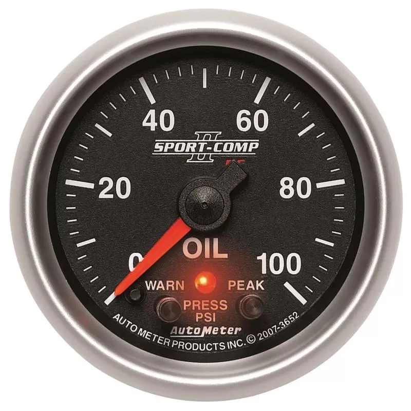 AutoMeter GAUGE; OIL PRESS; 2 1/16in.; 100PSI; DIGITAL STPR MTR W/PK/WRN; SPORT-COMP II - 3652