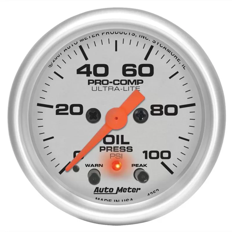 AutoMeter GAUGE; OIL PRESS; 2 1/16in.; 100PSI; DIGITAL STEPPER MOTOR W/PK/WRN; ULTRA-LITE - 4352