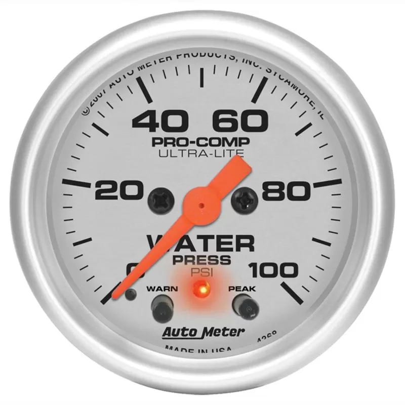 AutoMeter GAUGE; WATER PRESS; 2 1/16in.; 100PSI; STEPPER MOTOR W/PEAK/WARN; ULTRA-LITE - 4368