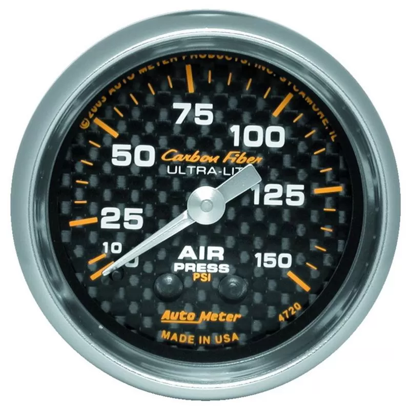 AutoMeter GAUGE; AIR PRESSURE; 2 1/16in.; 150PSI; MECHANICAL; CARBON FIBER - 4720