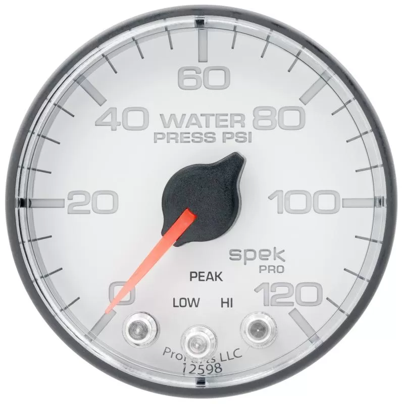 AutoMeter GAUGE; WATER PRESS; 2 1/16in.; 120PSI; STEPPER MOTOR W/PEAK/WARN; WHT/BLK; SPEK - P345128