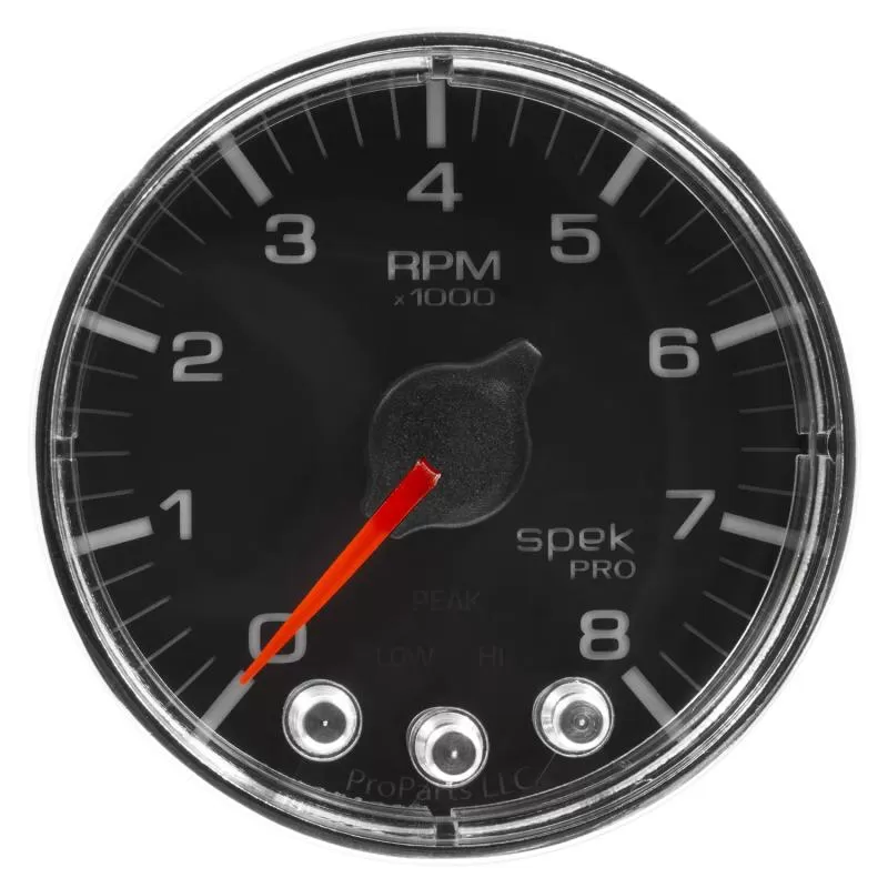 AutoMeter GAUGE; TACH; 2 1/16in.; 8K RPM; W/SHIFT LIGHT/PEAK MEM; BLK/CHRM; SPEK-PRO - P334318