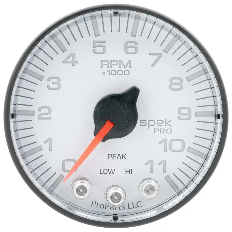AutoMeter GAUGE; TACH; 2 1/16in.; 11K RPM; W/SHIFT LIGHT/PEAK MEM; WHT/BLK; SPEK-PRO - P336128