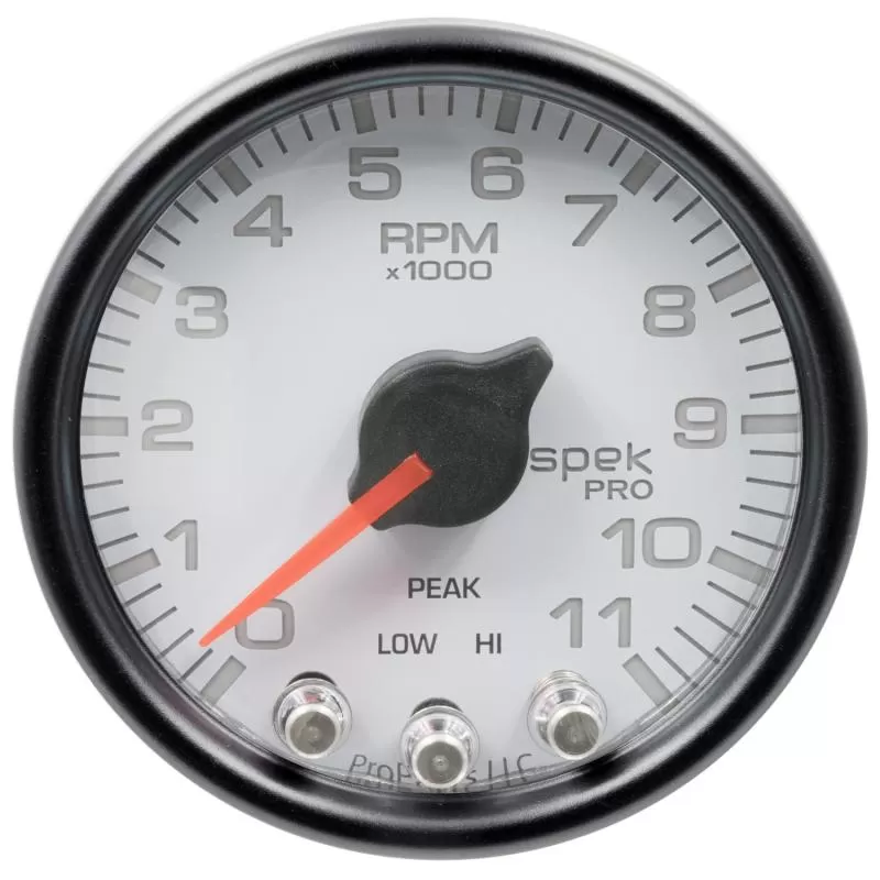 AutoMeter GAUGE; TACH; 2 1/16in.; 11K RPM; W/SHIFT LIGHT/PEAK MEM; WHT/BLK; SPEK-PRO - P33612