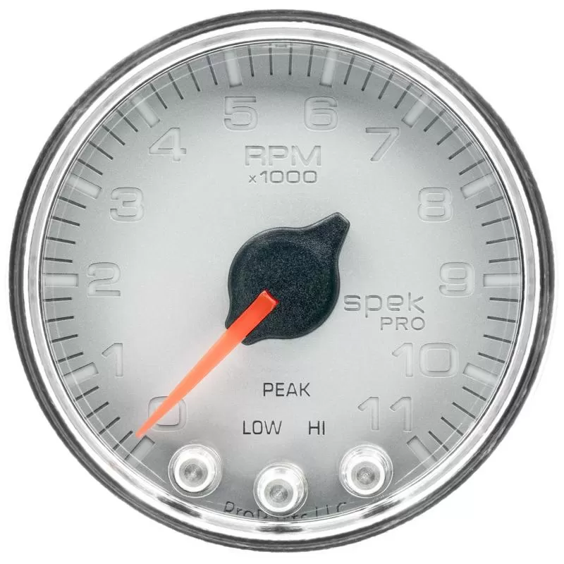 AutoMeter GAUGE; TACH; 2 1/16in.; 11K RPM; W/SHIFT LIGHT/PEAK MEM; SLVR/CHRM; SPEK-PRO - P33621