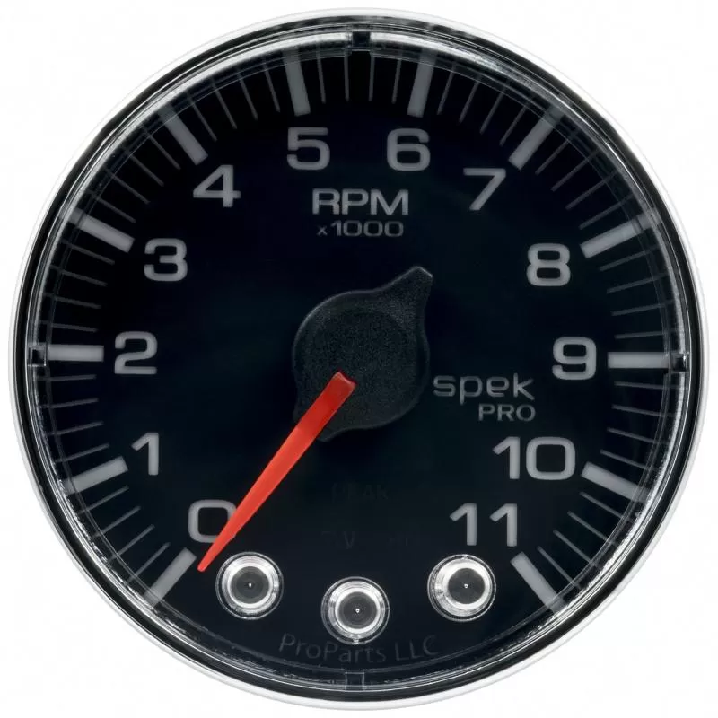 AutoMeter GAUGE; TACH; 2 1/16in.; 11K RPM; W/SHIFT LIGHT/PEAK MEM; BLK/CHRM; SPEK-PRO - P336318