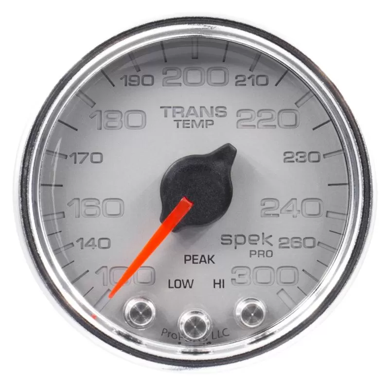 AutoMeter GAUGE; TRANS TEMP; 2 1/16in.; 300deg.F; STEPPER MOTOR W/PK/WRN; SLVR/CHRM; SPEK- - P34221