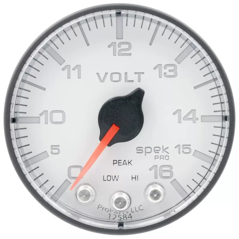 AutoMeter GAUGE; VOLTMETER; 2 1/16in.; 16V; STEPPER MOTOR W/PEAK/WARN; WHT/BLK; SPEK-PRO - P344128