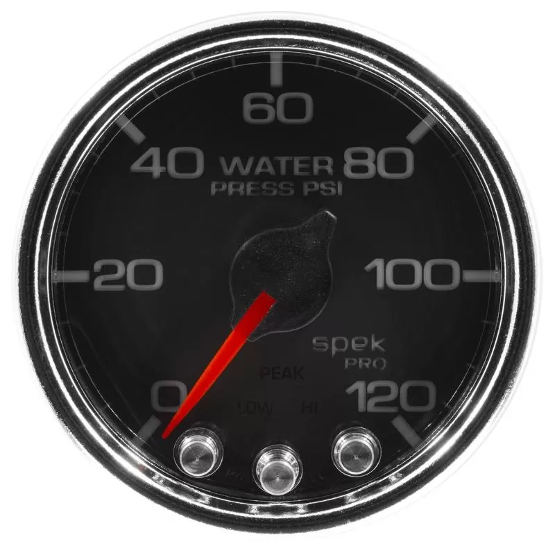 AutoMeter GAUGE; WATER PRESS; 2 1/16in.; 120PSI; STEPPER MOTOR W/PEAK/WARN; BLK/CHRM; SPEK - P34531