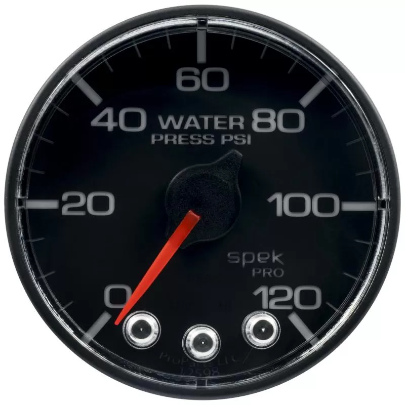 AutoMeter GAUGE; WATER PRESS; 2 1/16in.; 120PSI; STPR MTR W/PK/WRN; BK/BK; SPEK; NO O-RING - P345324