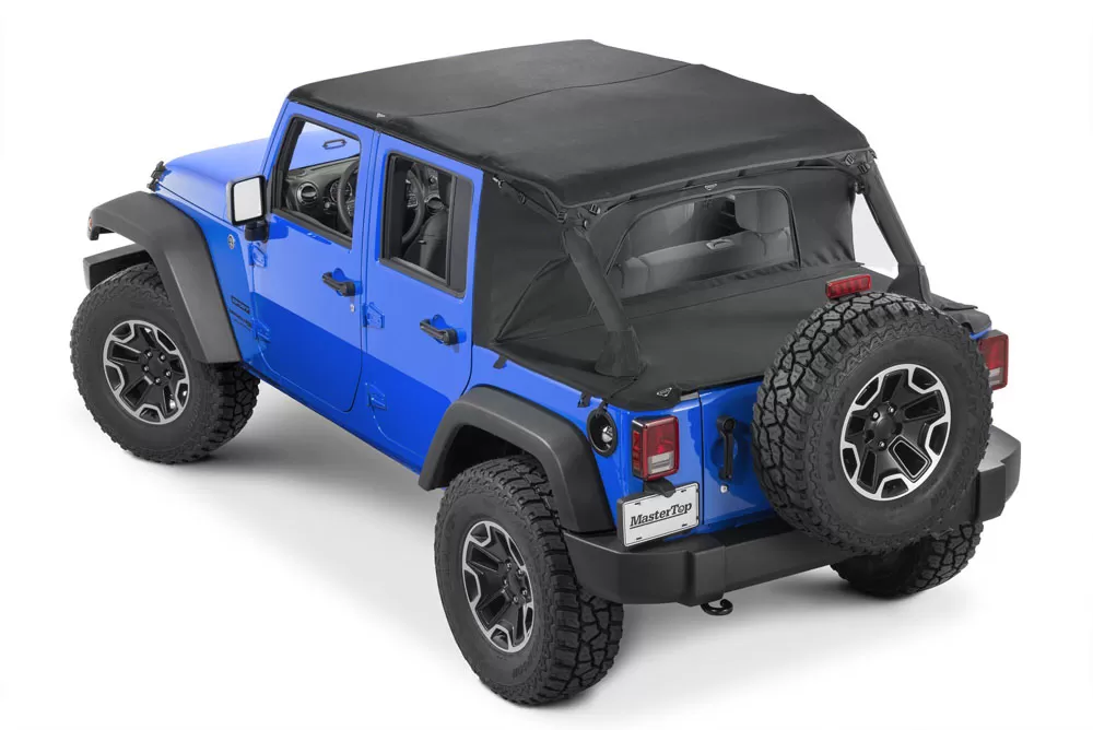 MasterTop Jeep JK Combo For Soft Top Equipped Cable Style Bimini Top Plus 2007-2009 Wrangler JK 4 Door w/s Header Includes Conversion Kit WindStopper Plus and Tonneau MasterTwill - 14810424