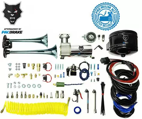 Pacbrake Premium Dual Air Horn Kit W/Air Horn Kit (HP10073) And Onboard Air Kit (HP10163) - HP10213