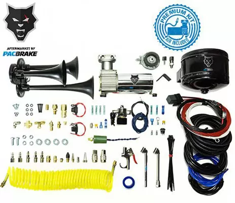 Pacbrake Premium Trio Air Horn Kit W/Air Horn Kit (HP10235) And Onboard Air Kit (HP10163)Matte Black - HP10237