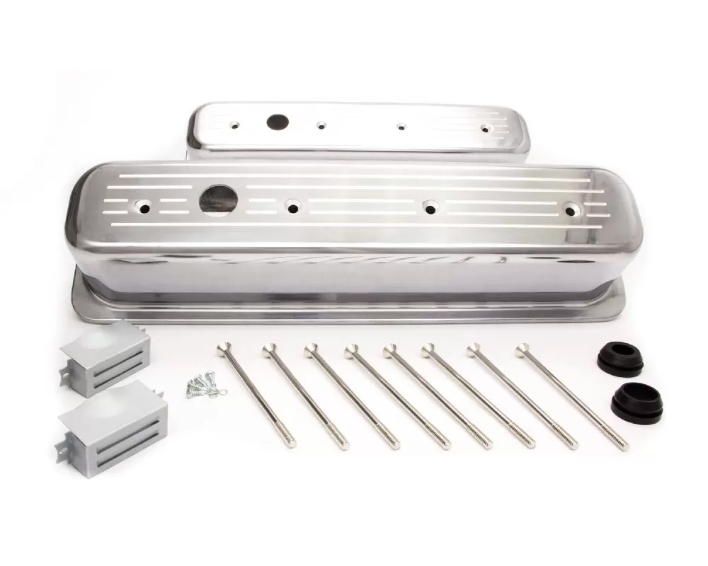 Racing Power Company  Polished Aluminum Ball Milled Tall Center Bolt Valve Cover SB Chevrolet 1987-2000 - R6047