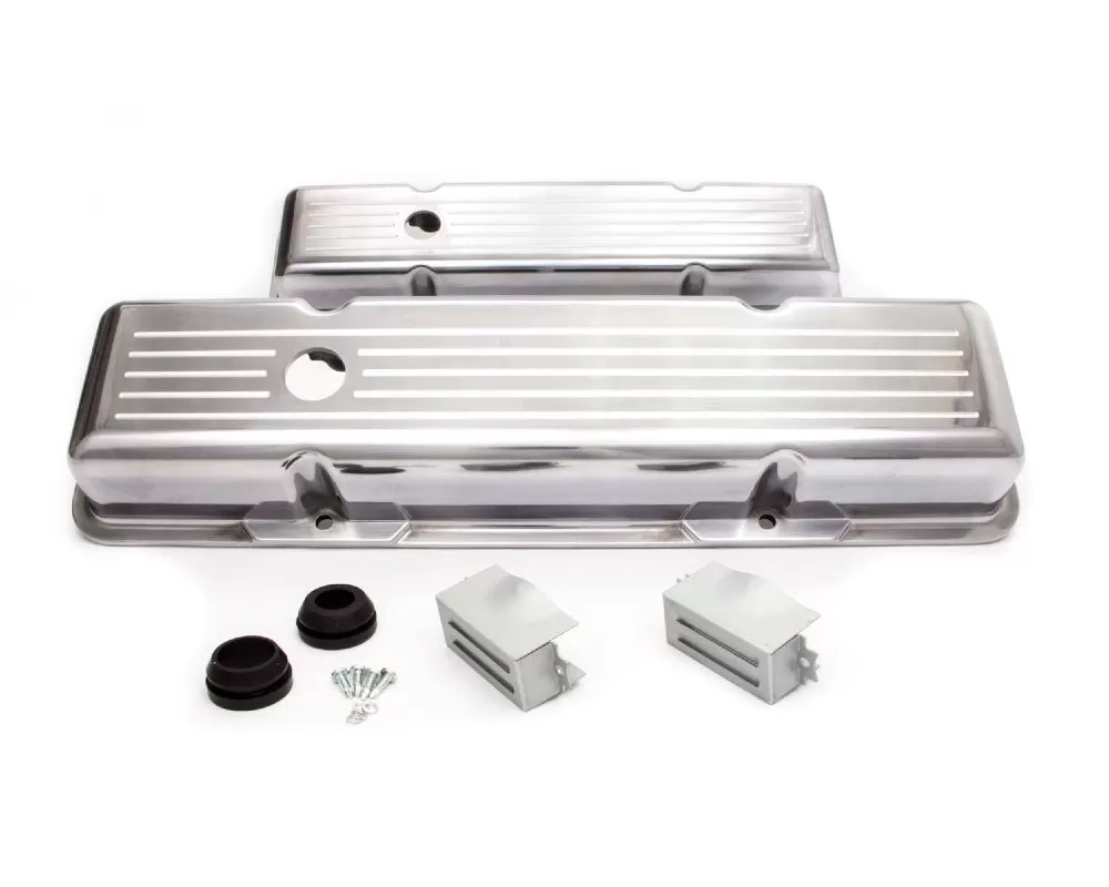 Racing Power Company Polished Aluminum Ball Milled Short Valve Cover SB Chevrolet 1958-1986 - R6131