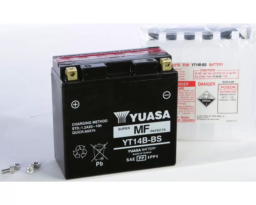 Yuasa Battery YT14B-BS Maintenance Free Hyosung GV650, SE 2009-2013 - YUAM624B4