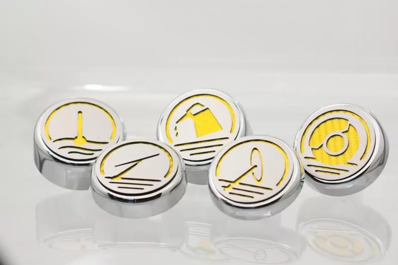 American Car 5Pc Chrome Yellow Solid Fluid Cap Covers Chevrolet Camaro V8 2010-2022 - ACC-103052-SYLW