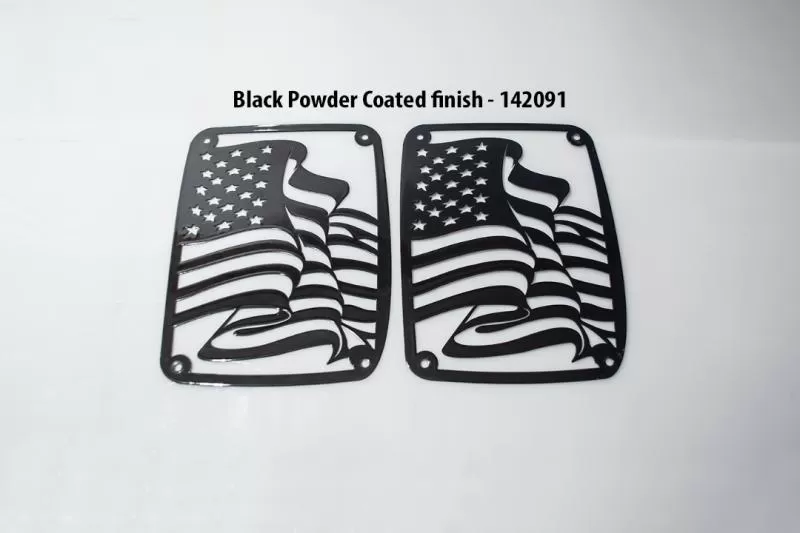 American Car Craft Black Powder Coat Stainless Steel US Flag Tail Light Covers Jeep Wrangler JK | JKU 2007-2018 - ACC-142091