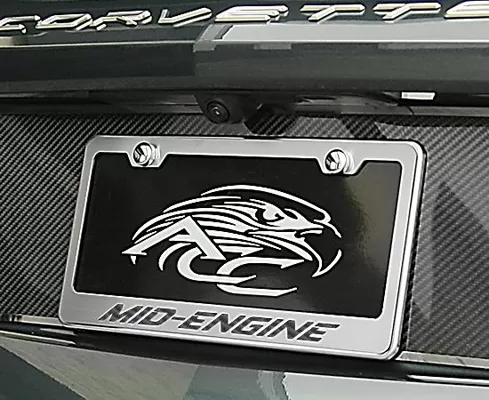 American Car Craft Black Carbon Fiber Mid-Engine Style License Plate Frame Chevrolet C8 Corvette Stingray 2020-2024 - ACC-882007-BLK