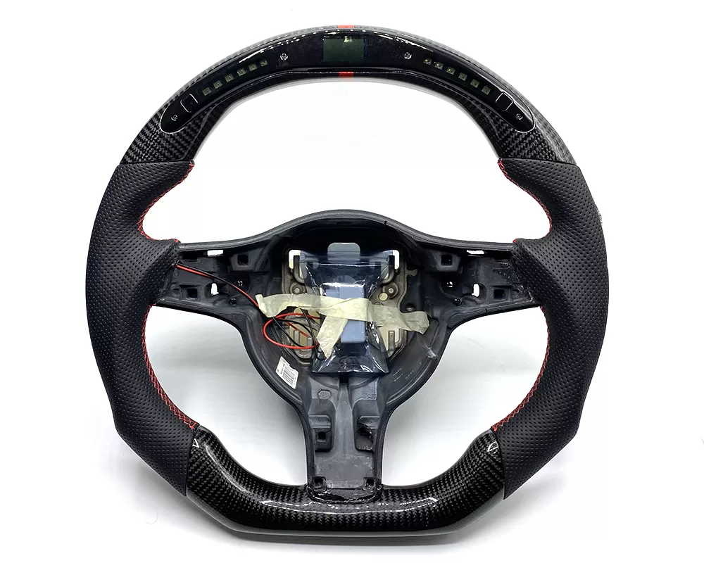 Porsche 991 | 981 | Panamera PDK Paddle OEM Steering Wheel Carbon Fiber Red Stitch | Stripe LED Shift Light - VR-PORS-9972-PDK2-STRWHL