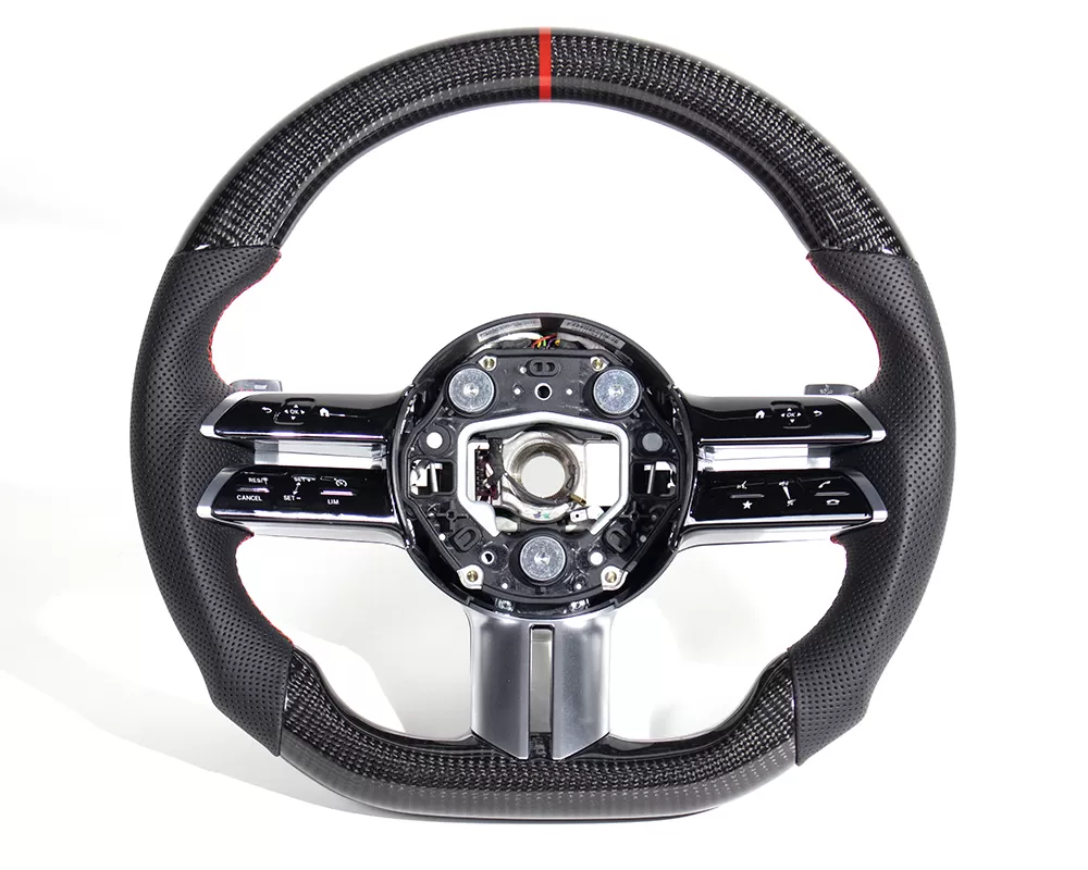 Mercedes E53 | E63 AMG OEM Upgraded Steering Wheel Carbon Fiber, Red Stripe and Stitching - VR-MERC-AMG-21-STRWHL