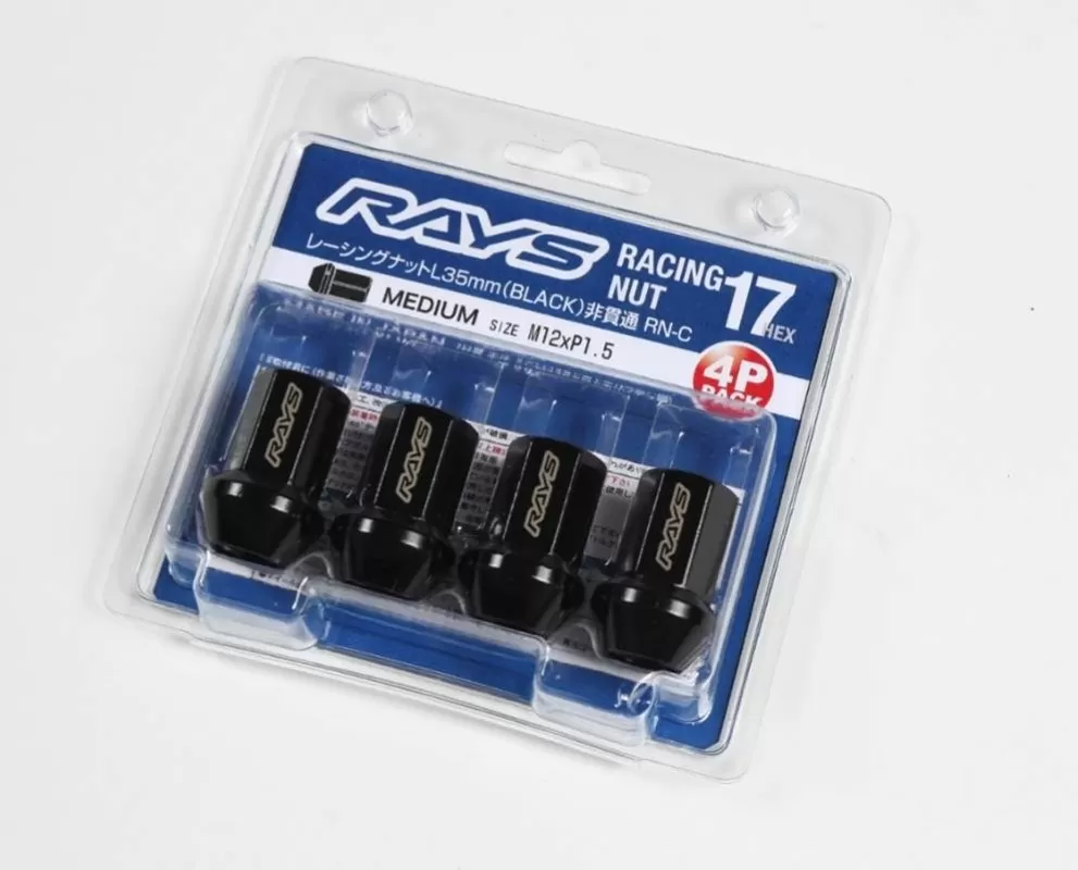 Rays 17Hex L35 Closed End Racing Nuts 4pc Set - 12x1.25 Black Chromate - W17RN12125BL35C
