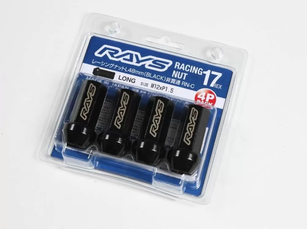 Rays 17Hex L48 Closed End Racing Nuts 4pc Set - 12x1.5 Black Chromate - W17RN12150BL48C