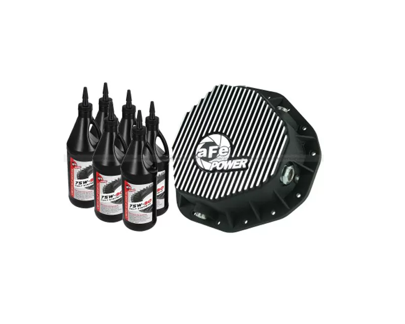 aFe POWER Rear Differential Cover Machined Pro Series Dodge Diesel Trucks 03-05 with Gear Oil 6 QT. - 46-70092-WL