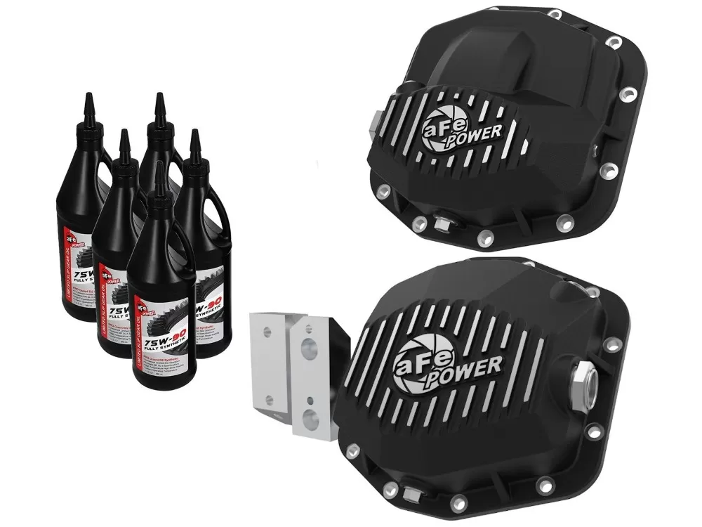 aFe POWER Pro Series Front & Rear Differential Covers Black w/ Machined Fins & Gear Oil Jeep Gladiator (JT) 2020-2023 V6-3.6L - 46-7119AB